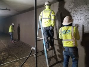 CCP Shotcrete &ndash; Green Water Block 185 &ndash; trowel finish shotcrete over diaphragm wall &ndash; Austin Texas